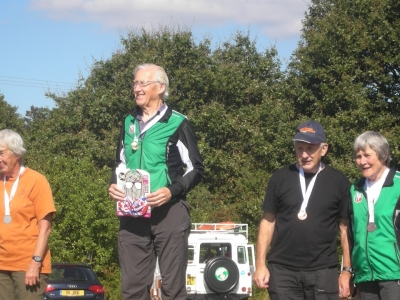M/W75 podium - Andrew Gregory, 1st; Sue Birkinshaw, 3rd