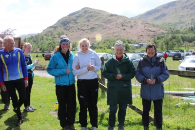 Twin Peak prize-winners: (l-r) Joanna Cleary W50, Katie Wright W21, Liz Godfree W65, Jackie Chapman W35